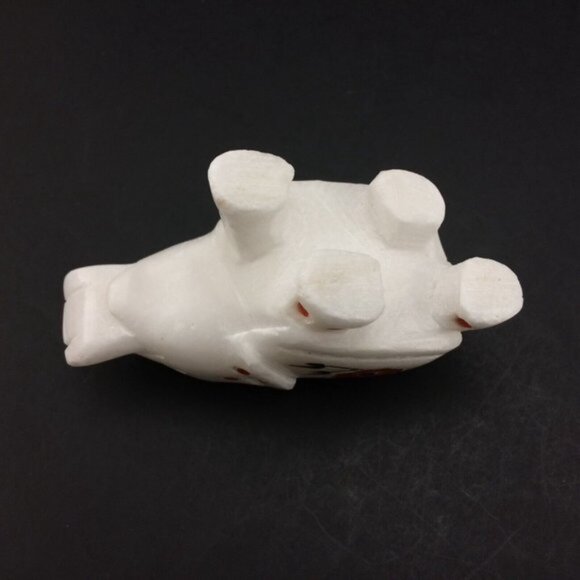 White Marble Elephant Figurine with Stone Inlay Floral Motif Trunk Up Handmade - Picture 10 of 16